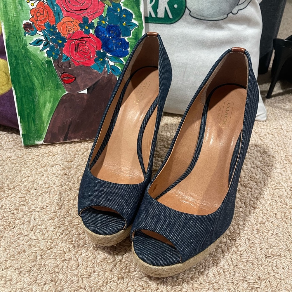 Coach Blue Elegant Peep-Toe Heels